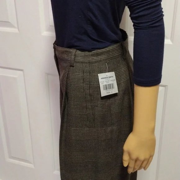Vintage High Waist Dress Pants 90s Amanda Smith Brown Houndstooth Trousers NWT - Picture 2 of 11